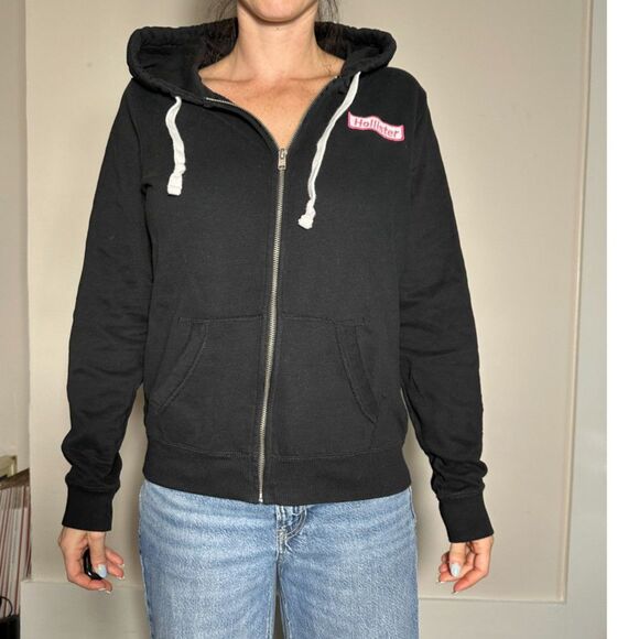hollister black zip up hoodie size large - Picture 1 of 4